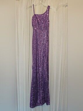 Faeriesty XS One-Shoulder Purple Sequin Evening Gown